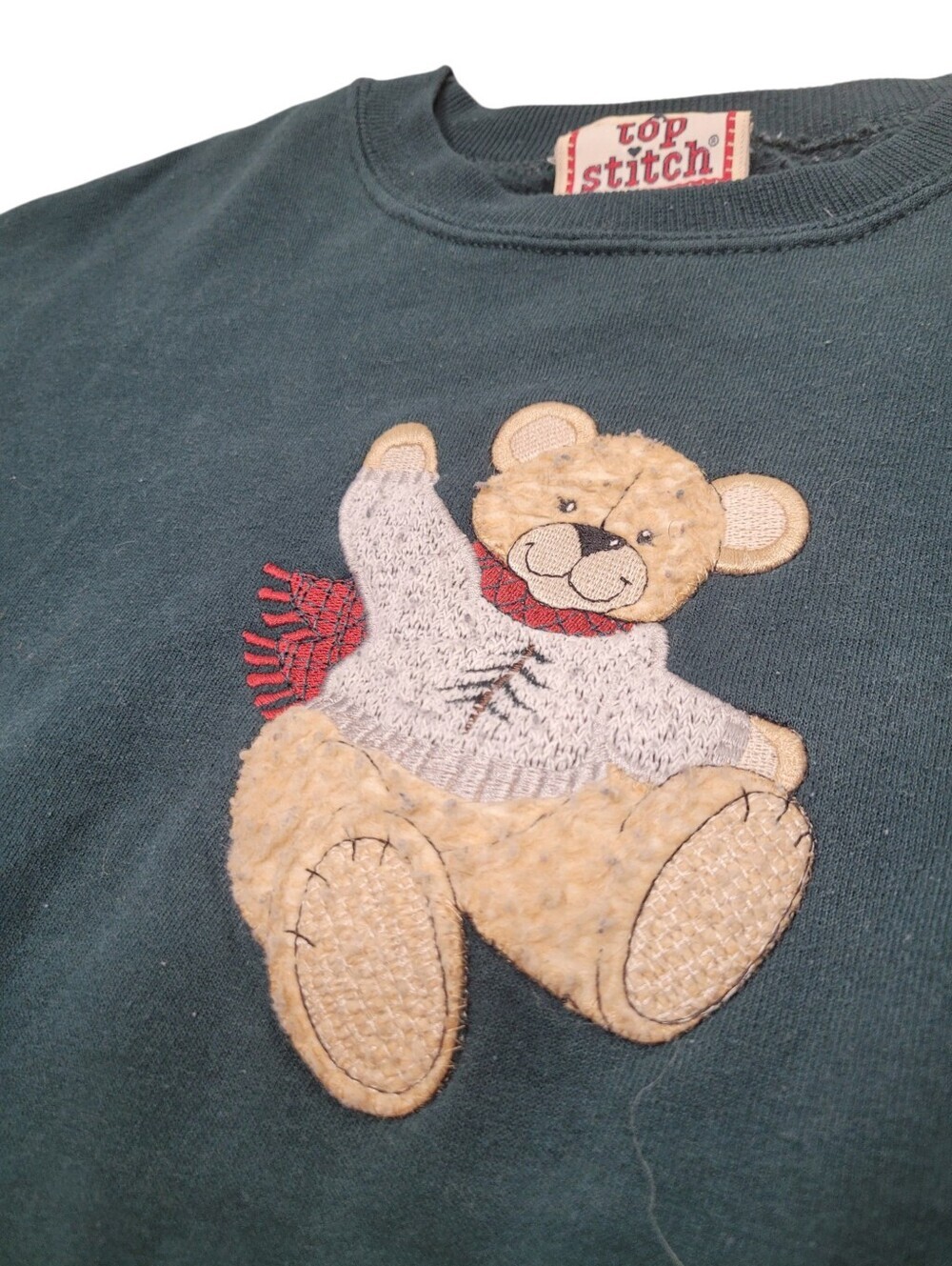 Vintage 90s Green Teddy Bear Embroidery Sweatshirt Top Size: Large